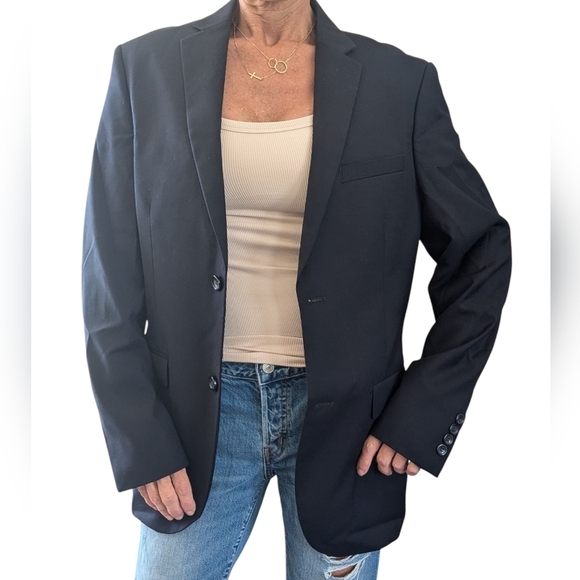 NM Nick’s Oversized Navy Blue Classic Tailored Fit 2 Button Front Blazer Jacket - Picture 1 of 12